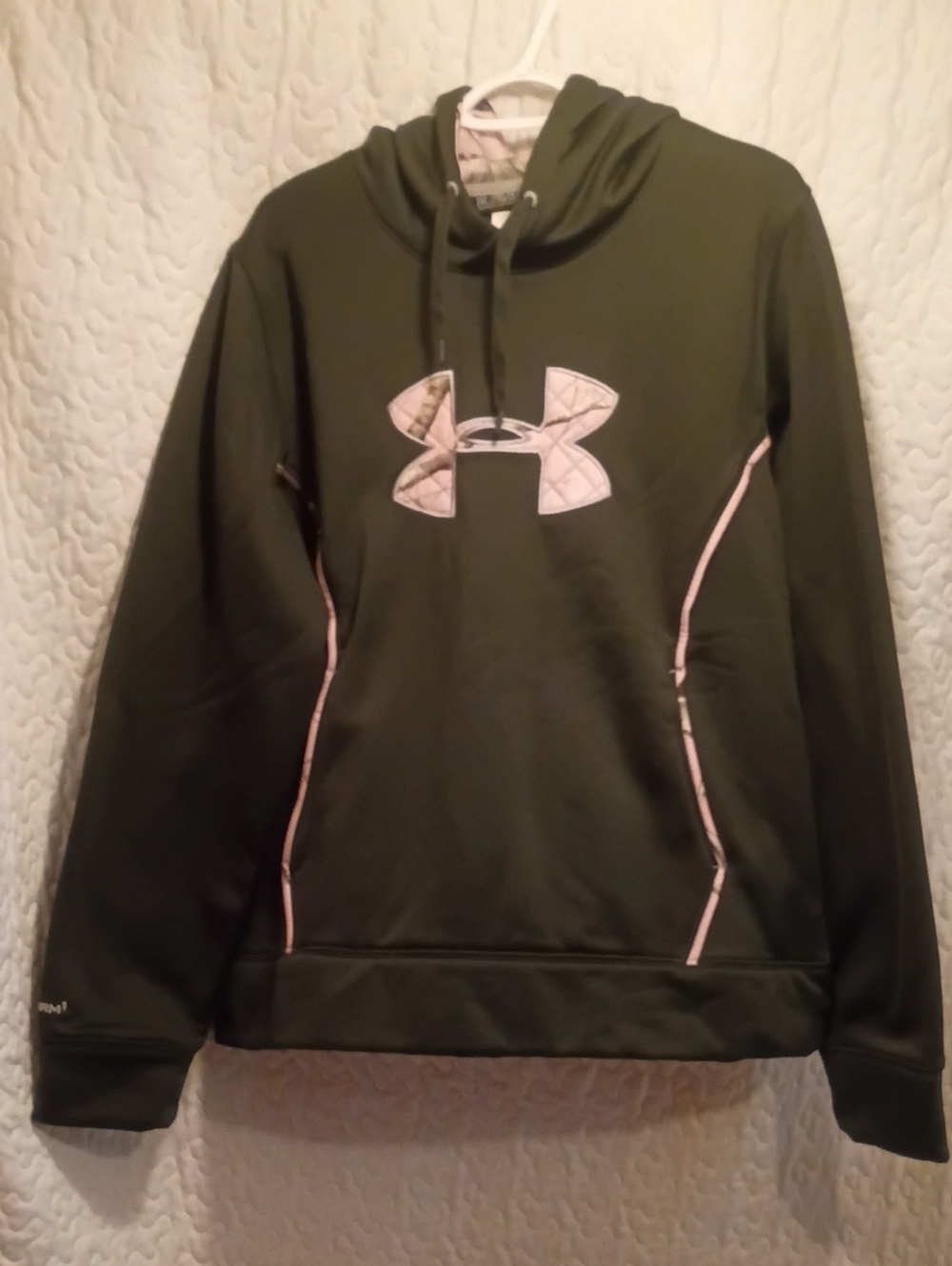 Under Armour Olive Green Hoodie with Light Pink Camo Accents